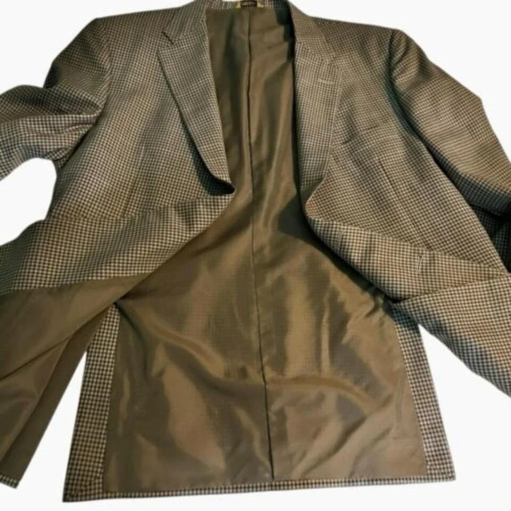 Hickey Freeman Men's Wool Blazer‎ Sport Coat Brown Check 2-Button 42R Lined USA